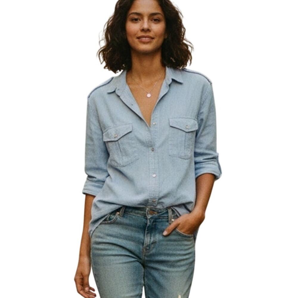 IRO RAQUEL Button up Shirt Blue Cotton Long Sleeve Size 1